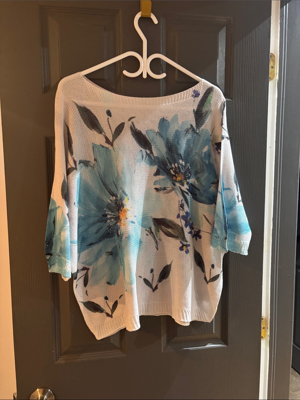 Floral Oversized Knit Sweater - Blue Floral